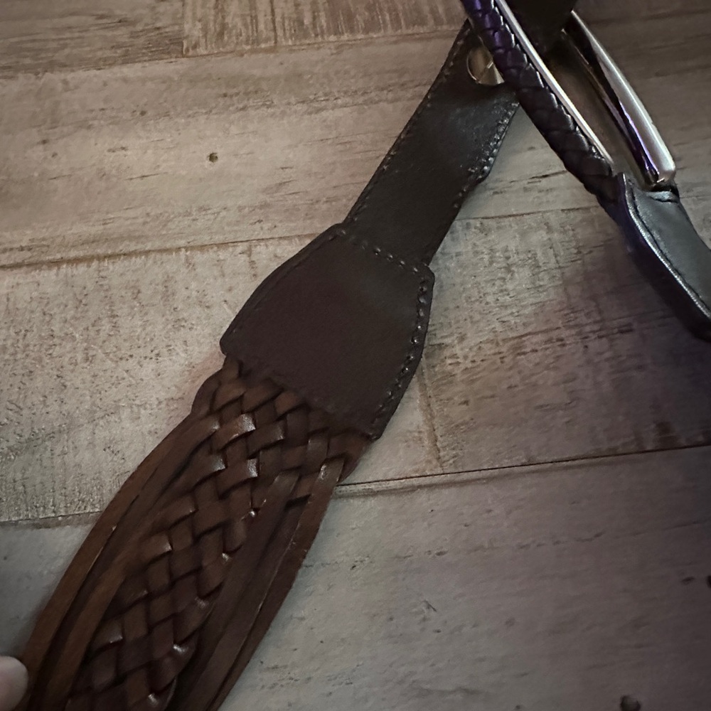 Braided Brown Leather Belt with Statement Silver Buckle Unique Character - Picture 7 of 10